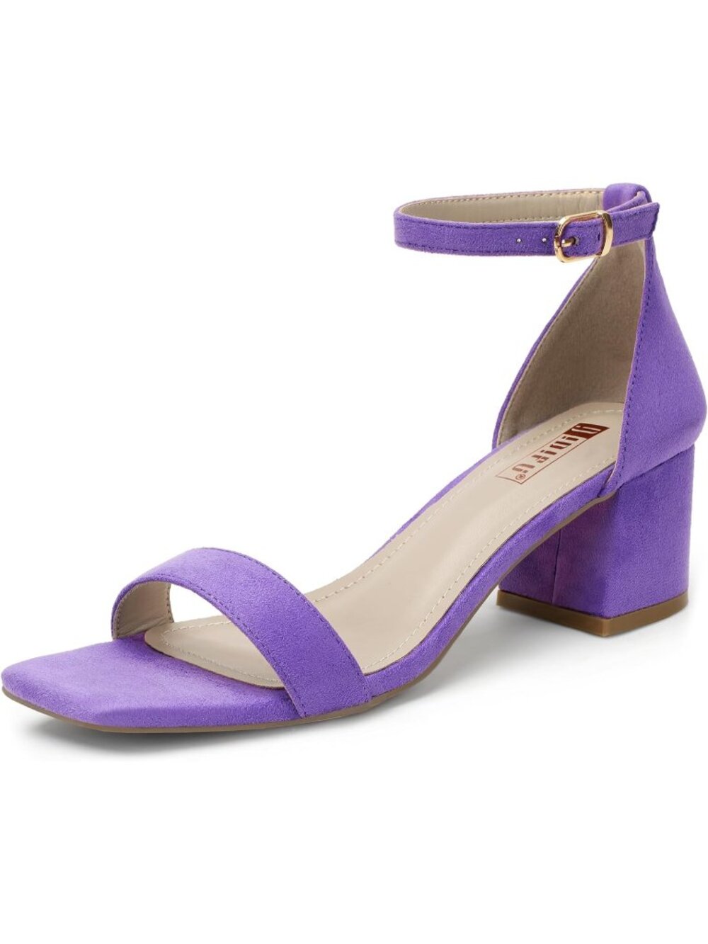 Women's Purple Suede Chunky Block Low Short Heels Sandals Square Open Toe